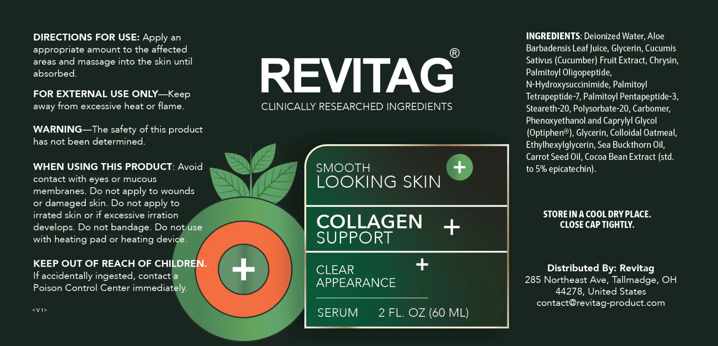 Revitag ingredients label